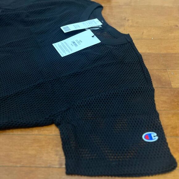 Champion x Urban Outfitters Mesh Crop Shimmel Tee Large Black NWT Exclusive - Picture 6 of 7